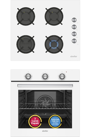 Simfer 4 Fonksiyon Trend Mekanik Beyaz Power Turbo 2'li Ankastre Set ( Fırın + Ocak)