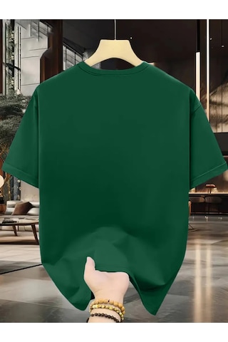 Unisex Güneşli Dağ Tasarım Basklı Tshirt Yeşil