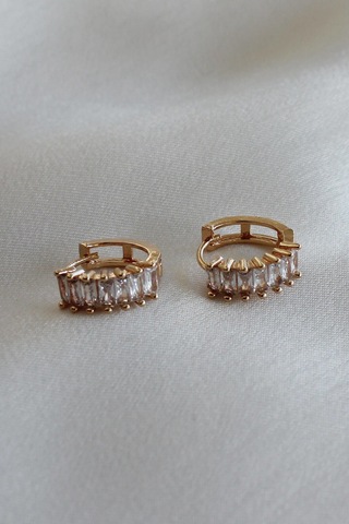 Niki Aksesuar Baget Zirkon Taşlı Gold Küpe Gold