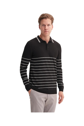 Cazador Slim Fit Viskon Dokulu Basic Çizgi Detaylı Polo Yaka Kazak-33020 Siyah