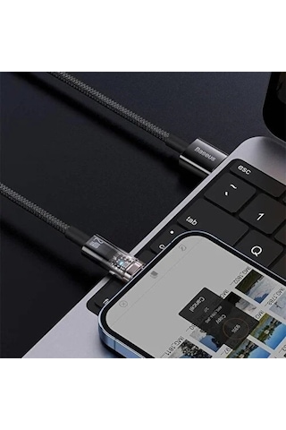Şeffaf Uçlu İphone 45w Usb Hızlı Ve Dayanıklı Şarj Ve Data Işıklı Örgü Kablo 1 Metre Çok Renkli
