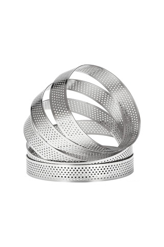 Kangvka 10 Adet Paslanmaz Çelik Yuvarlak Delikli Pasta Çemberi - 10 Cm Boyutunda 10x10x2 Cm Gümüş