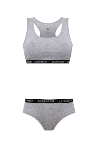 U.S. Polo Assn. Kadın Gri Melanj Sporcu Büstiyer Şort Set 65003