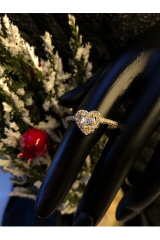 Vog Swarovski Taşlı Beyaz Kalpli 925 Ayar Gümüş Yüzük