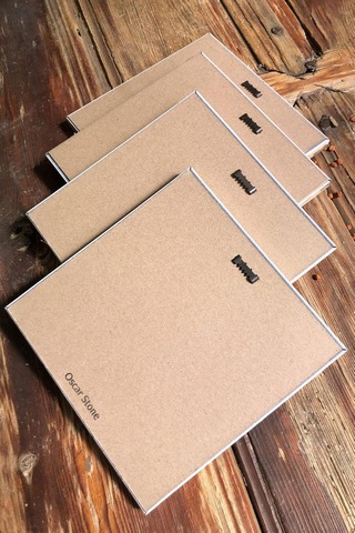 Oscar Stone Decor Çerçeveli Taş Tablo Duvar Dekoru 20x20cm 4'lü Set Baykuşlar Fil Ve Balina