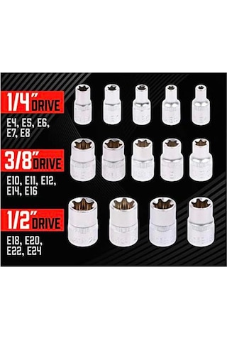 1/2''- 3/8''-1/4'' Torx Lokma Anahtar Seti 14 Parça