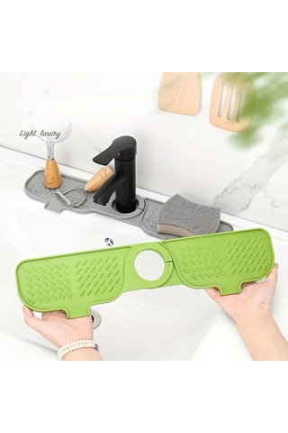 Elmpaly Gri Katlanır Silikon Tezgah Koruyucu, Damlama Tepsili Ve Sünger Saklama
