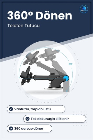Araç Telefon Tutucu Torpido Üstü Vantuzlu Teleskopik Dönebilen Te