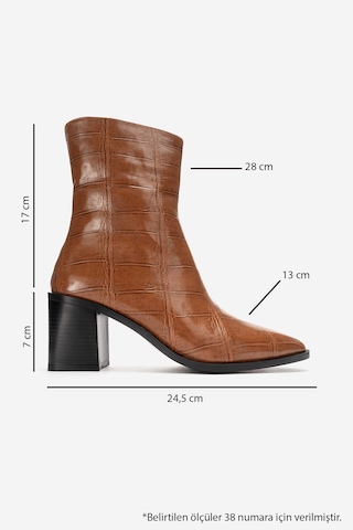 Luvishoes Luvi Shoes Chara Taba Baskı Kadın Kalın Topuklu Bot Taba Baskı