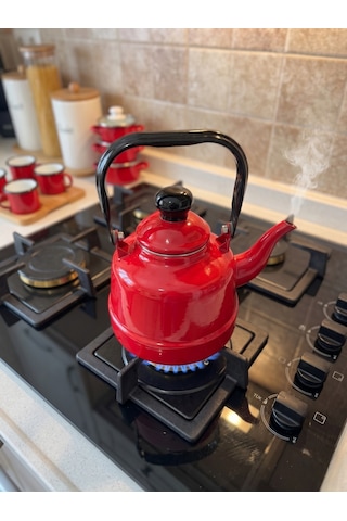 Üstten Kulplu Emaye Çaydanlık 1.1 Litre Kırmızı