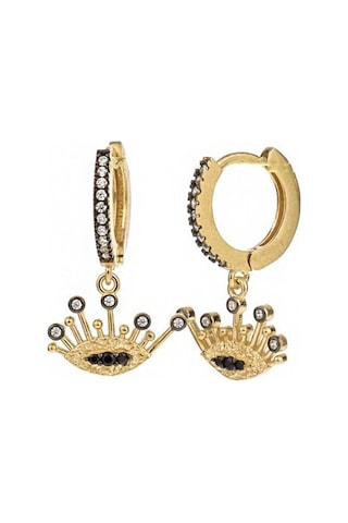 Göz Gümüş Küpe 925 Ayar, Altın Kaplama, Zirkon Taşlı Altın