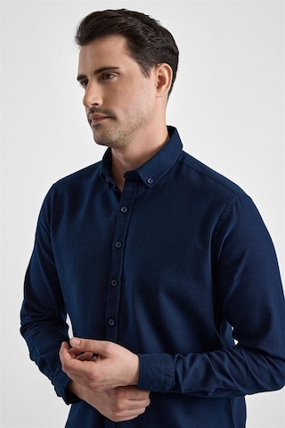 Süvari Lacivert Slim Düğmeli Yaka Düz Casual Gömlek Gm2008000264-m09