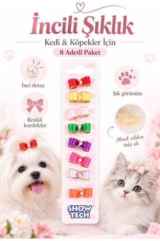 Show Tech Molly Pearl İncili Lastikli Kurdele Kedi Köpek Tokası 8 Adetli Paket