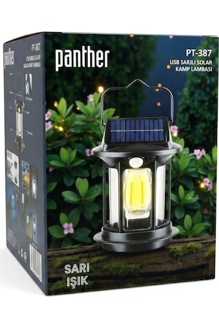 Panther Pt-387 Usb Şarjlı Solar Kamp Lambası - Işık Hareket Sensörlü Güneş Enerjili Bahçe Aydınlatması