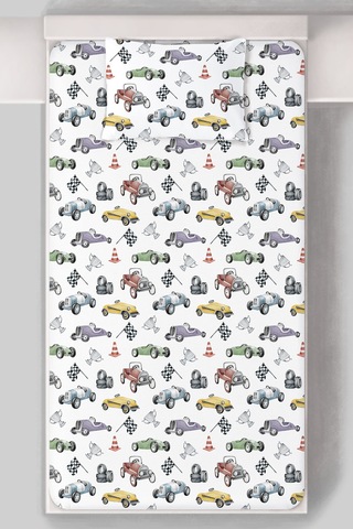 Organik Tek Kişilik Lastikli Çarşaf Seti - Hızlı Ve Eğlenceli Renkli