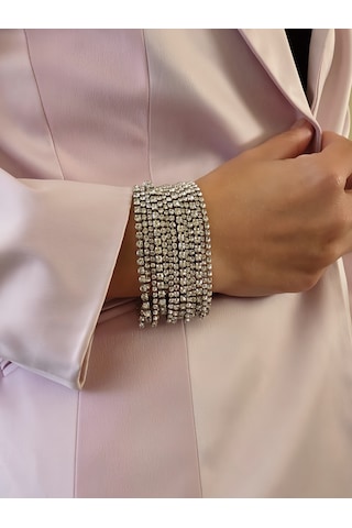 Çoklu Döküm Su Yolu Rhinestone Gümüş Renk Kristal Bileklik