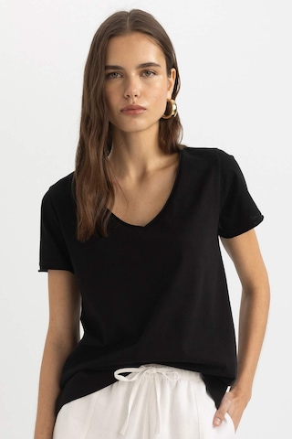 Defacto Regular Fit V Yaka Basic Kısa Kollu Tişört K1507AZ24SMBK81 Siyah