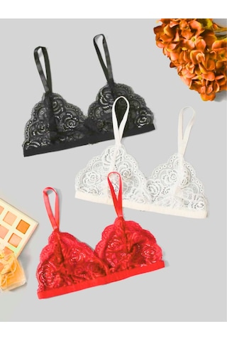 Büyük Beden Fantezi 3 Lü Seksi Dantel Sütyen Seti Tg279257-b Kırmızı - Siyah - Beyaz