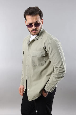Little Cup Jeans Co Erkek Relax Fıt Kalıp Pamuklu Haki Kot Gömlek