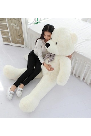 160 Cm Papyonlu Peluş Ayı-Dev Boy-Sevgiliye Özel Hediye - % 100 Y Bej