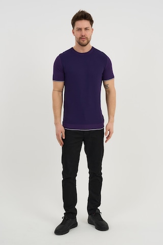 Alexander Gardi Alexandergardı Bisiklet Yaka Kolları Şeritli Triko T-shirt 1243 Mor