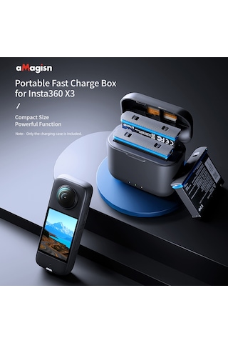 Mufunye Amagisn Ax05 Insta360 X3 İçin Hızlı Şarj Kutusu - 2 Pil + 3 Hafıza Kartı Saklama, Usb-c Arayüzlü, Abs Malzeme, 75 Dakikada Tam Şarj