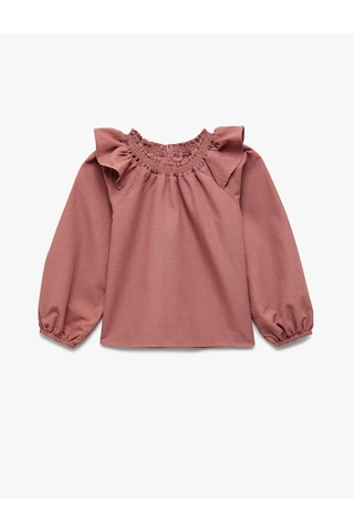 Koton Balon Kollu Kareli Pamuklu Uzun Kollu Büzgülü Yaka Bluz Pembe Ekose 6wmg60006aw Pembe Ekoseli