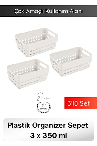 Organizer 350 Ml Plastik Organizer Sepet 3 Lü Set Çok Amaçlı Düzenleyici Saklama Kutusu Dolap İçi M Beyaz