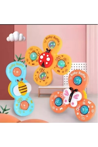 3 Parça Renkli Set Vantuzlu Dönen Banyo Oyuncakları Çocuk