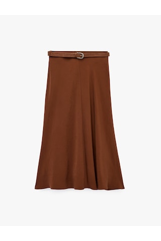 Koton Standart Bel Midi Kemerli Kloş Etek Kahverengi 6sak70208pw Kahve