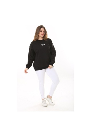Kadın Büyük Beden Siyah Pamuk Kumaş Arka Baskılı Sweatshirt 65n37618-siyah Siyah
