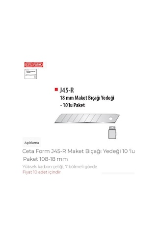 Ceta Form J45-R Maket Bıçağı Yedeği 10 Lu Paket 108-18 Mm