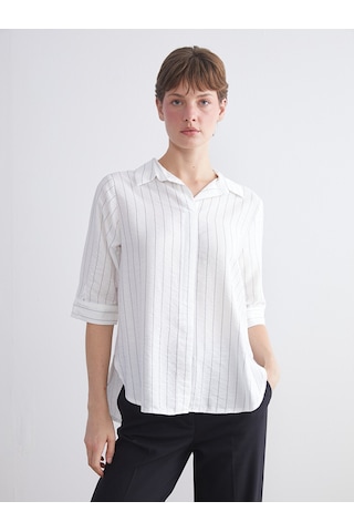 Lcwaıkıkı Classic Beyaz Loose Fit Çizgili Bluz