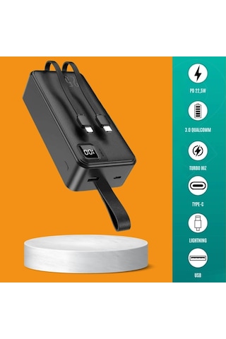 30000 Mah 22,5w Süper Hızlı Lightning Ve Tyype C Powerbank Siyah
