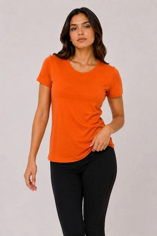 Novalisse Kadın Basic Tişört Bisiklet Yaka Kısa Kol Günlük Yazlık Slim Fit T-shirt - Turuncu Çoklu Renk