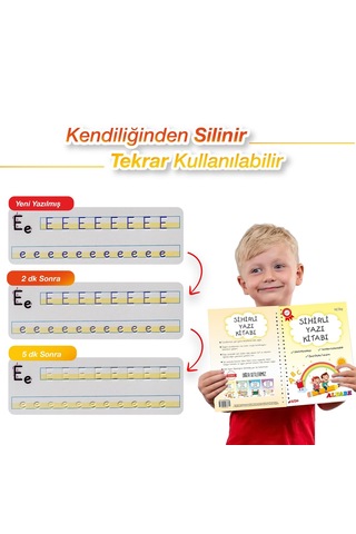 Ludemi Harfleri , Sayıları Ve Çizmeyi Öğreten 3'lü Alıştırma Kitabı - Oluklu Kabartmalı Sihirli Uçan Kalemli 1 Adet
