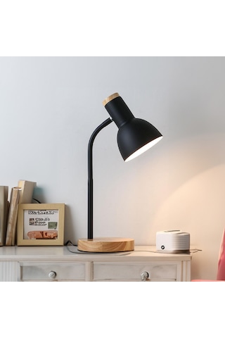 Petrix 34614 Ahşap Tabanlı Nordic Usb Masa Lambası Siyah