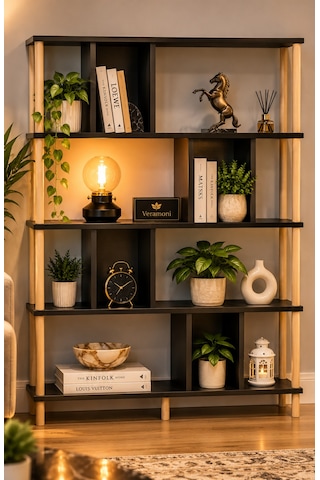 Veramoni 5 Raflı Modern Kitaplık 137x90x20 Cm - Antrasit