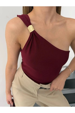 Pera Butik Özlem Yılmaz Tek Omuz Bluz Siyah&bordo Bordo