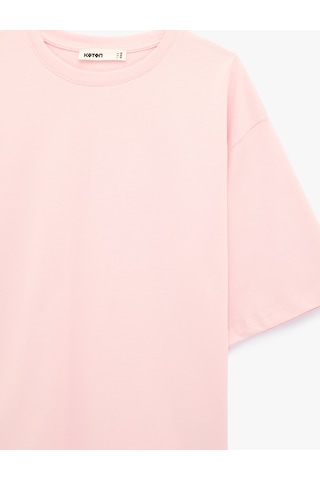 Koton Pamuklu Kısa Kollu Bisiklet Yaka Oversize Basic Tişört Pembe 6sak50364ek Gül