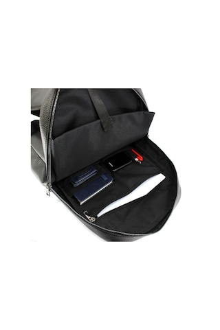 Unisex Kulaklık Çıkışlı Dosya Evrak ve 15 inç Laptop Bölmeli Sırt Çantası Siyah Renk