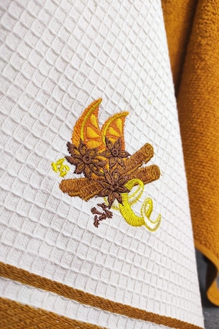 2 Li Mutfak Havlusu Portakal & Tarçın Nakışlı Kurulama Bezleri - 40x60 Cm Kiremit