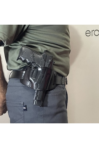 Erolav Kilitsiz Kelebek Universal 9mm Uyumlu Dış Taşıma Deri Kılıf Siyah