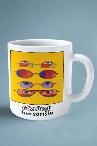 Gözlükçü Gözlük Meslek Baskılı Kupa Bardak Çift Taraflı Baskı Kişiye Özel Model 13 Çok Renkli
