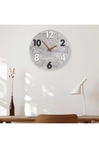 CajuArt Modern Yuvarlak Siyah Beyaz Kabartma 40 cm Duvar Saati Beyaz