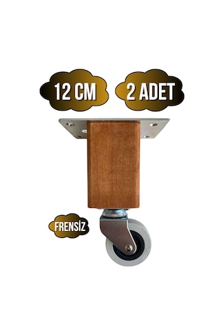Kale Ahşap Tekerli Ayak Mobilya Masa Ve Dolap Tekerli Ayağı Frensiz 12cm Ceviz 2 Adet Kayın Ceviz