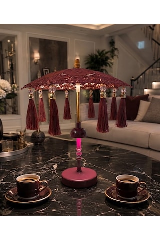 Missidea Bordo Dantelli Ledli Dekoratif Masaüstü Lambası