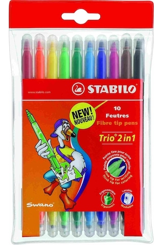 Stabilo 222-10-01 Trio 2in1 Çift Uçlu Keçe Uçlu Kalem 10'lu