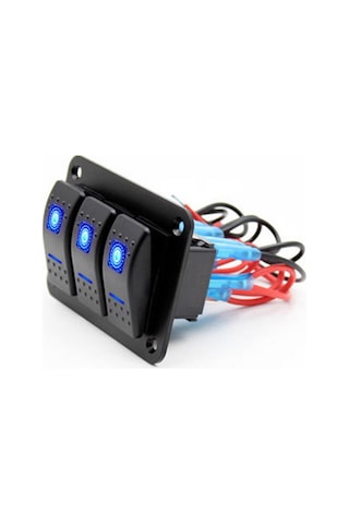 Suntek Rocker Swıtch 3'lü Panel -mavi Led Işık ,tekne,karavan