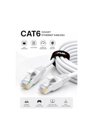 Fury Cat6 Ethernet Kablosu 20 Metre Rj45 Lan İnternet Modem Router Bilgisayar Kablosu